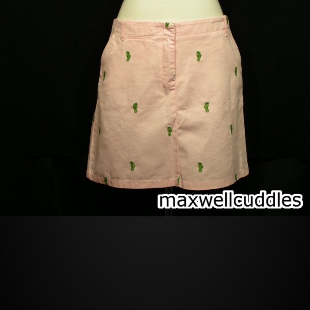 COPY - J CREW CRITTER pink SKIRT green SEAHORSEs EMBROIDERED NWT 6 chino short …